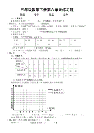 小学数学西师版五年级下册第六单元《折线统计图》练习题（无答案）.doc