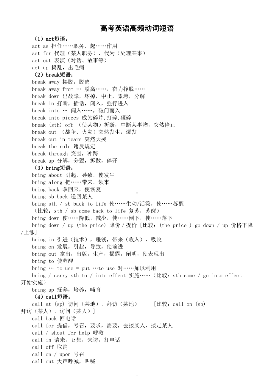 高中英语2024届高考高频动词短语(共26类）.doc_第1页