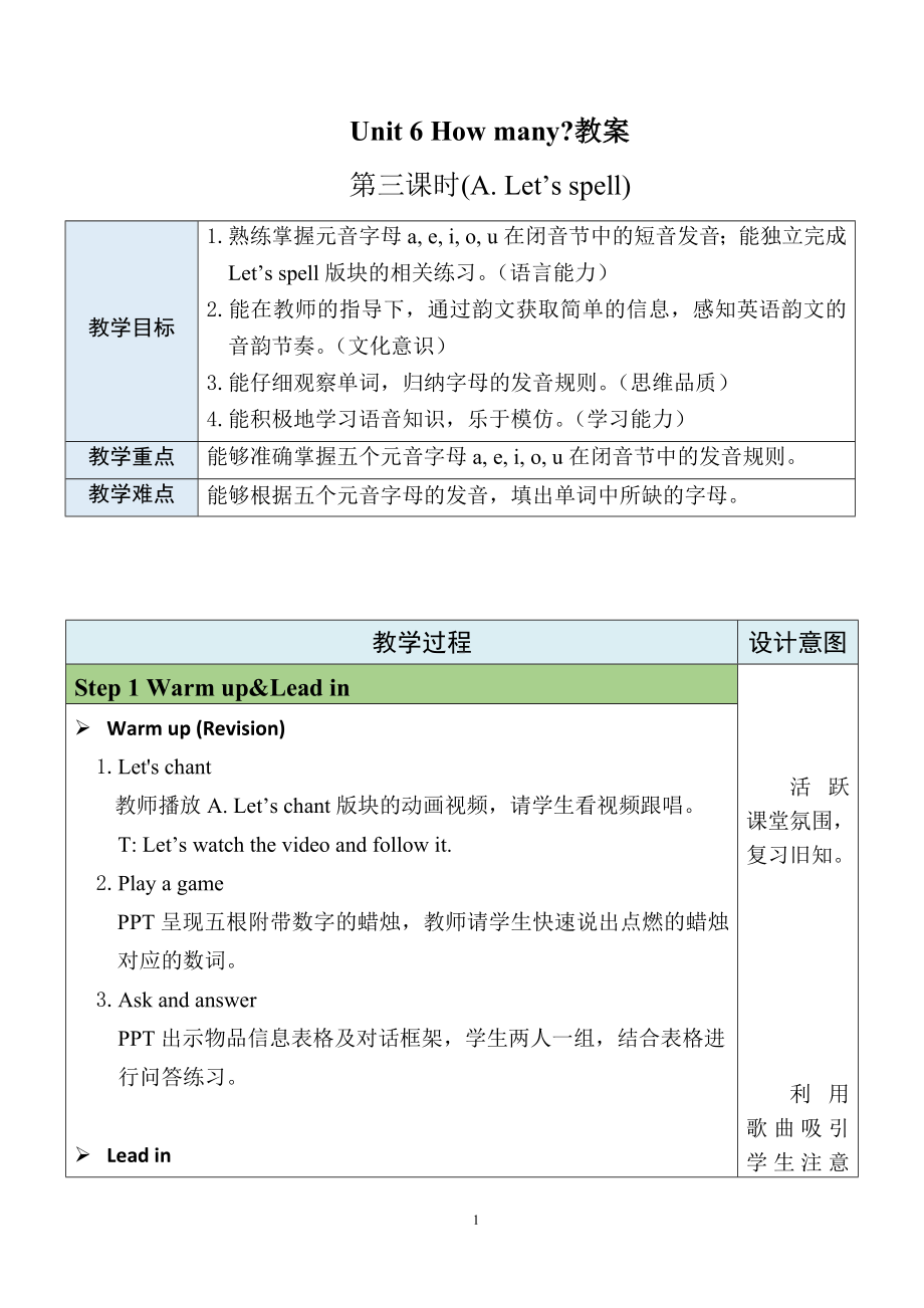 Unit 6 How many？PartA Let's spell 教案.docx_第1页