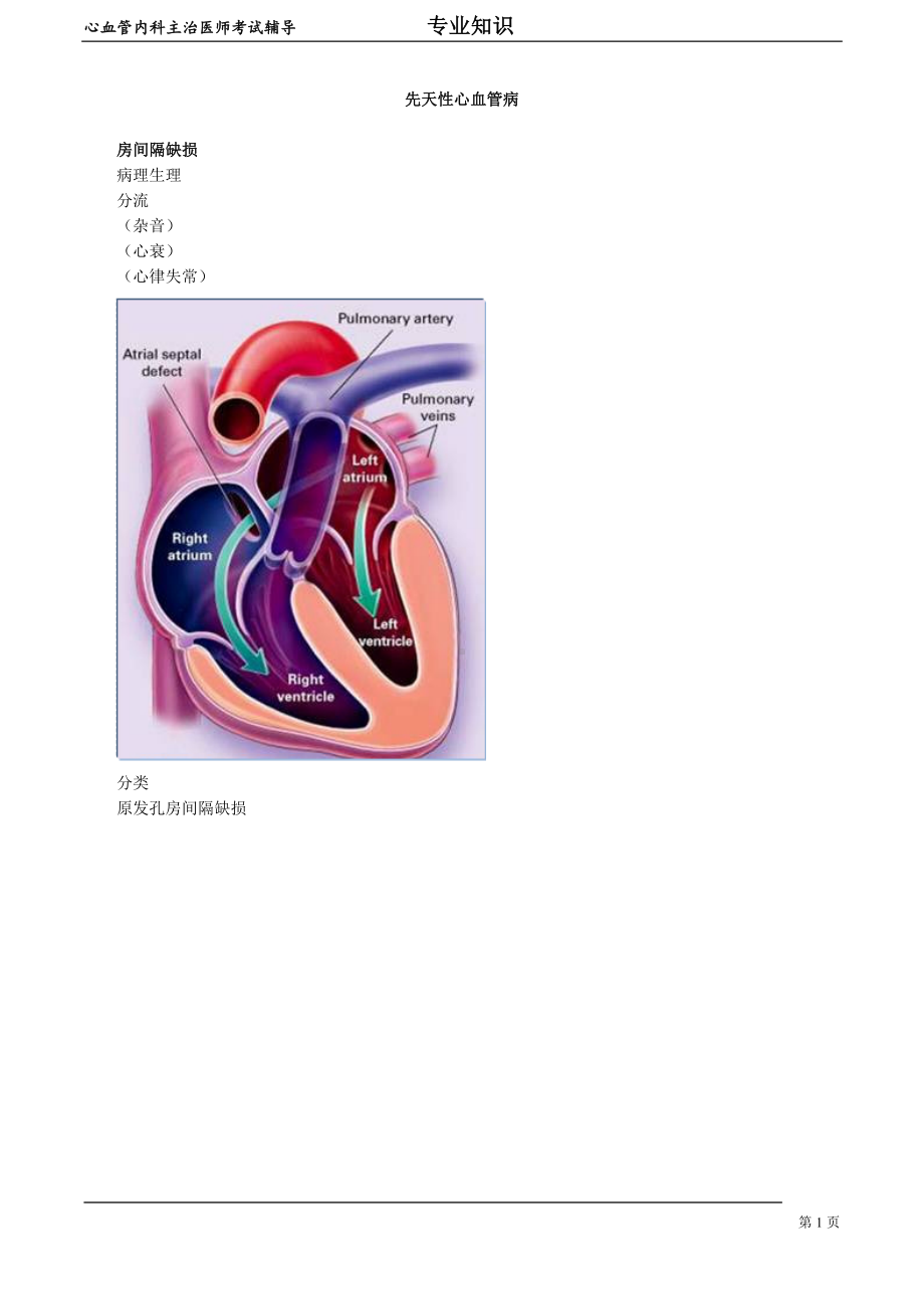 心血管内科主治医师资格笔试专业知识考点解析(4)：先天性心血管病.doc_第1页