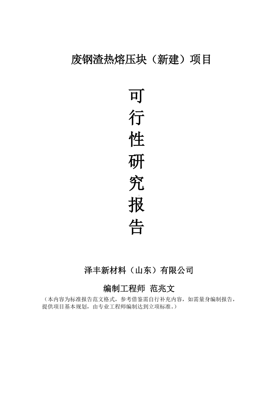 废钢渣热熔压块建议书可行性研究报告备案可修改案例模板.doc_第1页