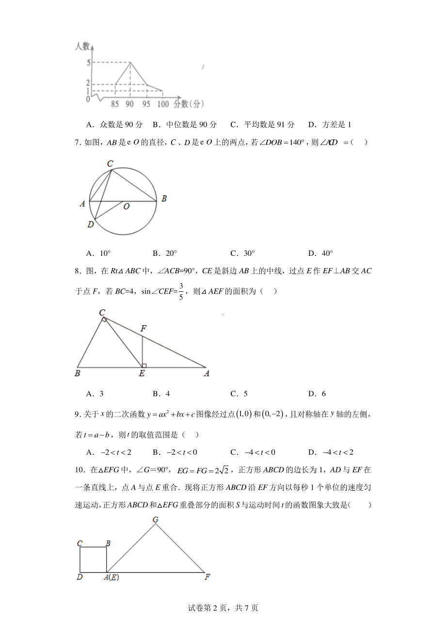 安徽省六安市外国语学校2023-2024学年九年级下学期开学试题数学试题.pdf_第2页