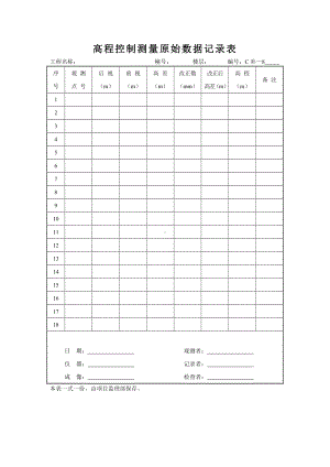 高程控制测量原始数据记录表.docx