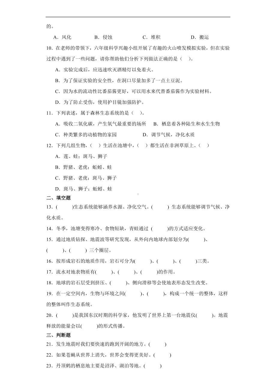 2024新人教鄂教版六年级下册《科学》期中综合训练（含解析）.docx_第2页