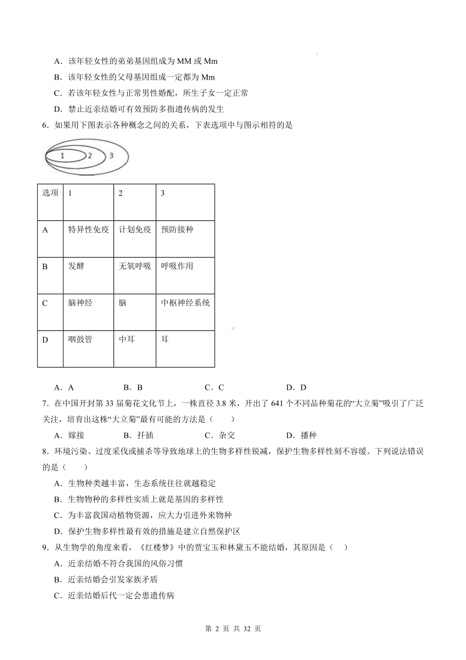 2024年中考生物模拟试卷预测卷3（含答案解析）.docx_第2页