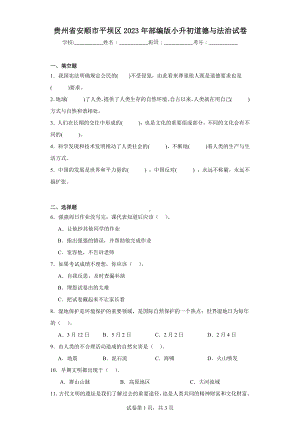 贵州省安顺市平坝区2023年部编版小升初道德与法治试卷（含解析）.docx