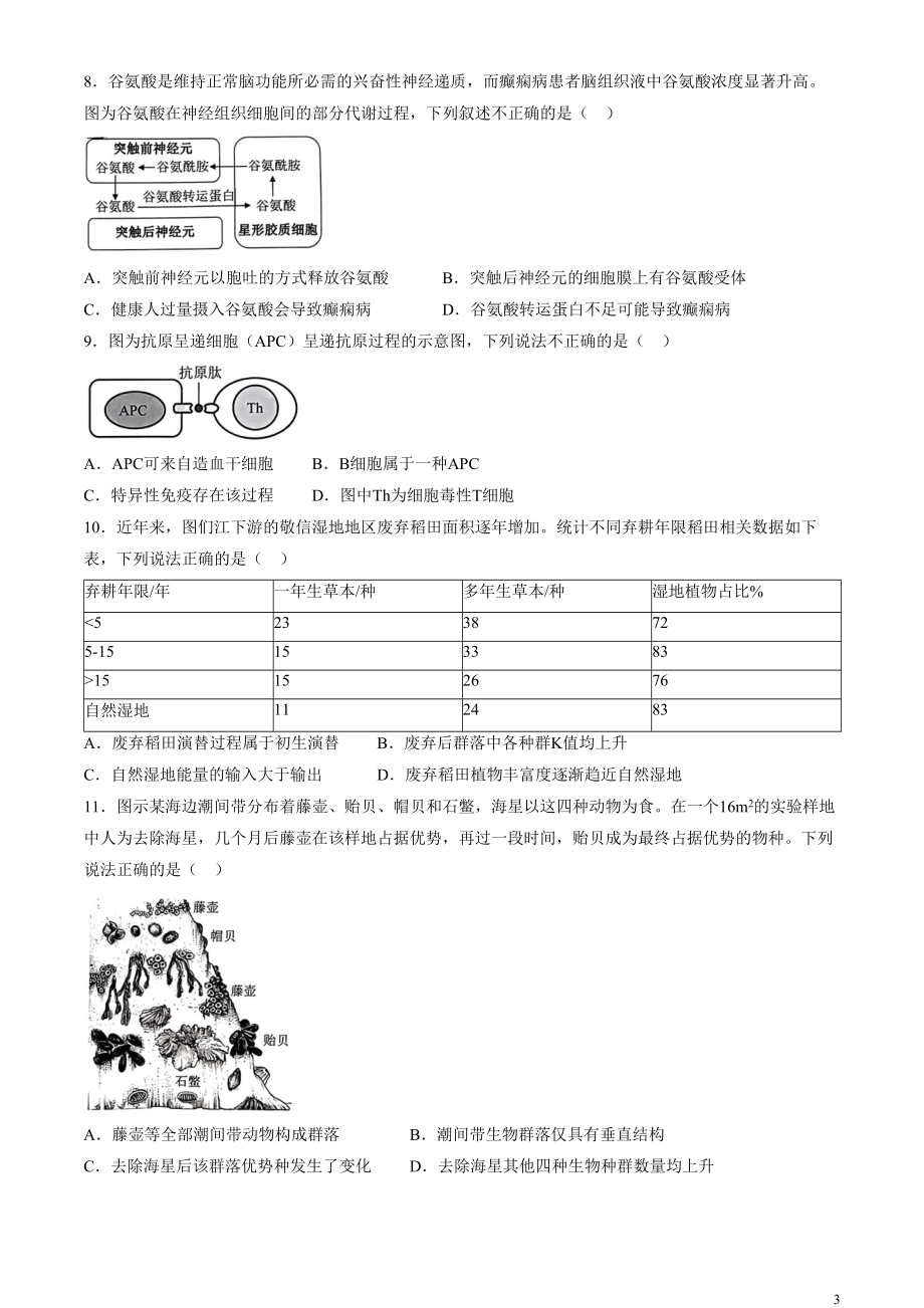 北京市西城区2024届高三下学期4月一模试题 生物 Word版含答案.docx_第3页