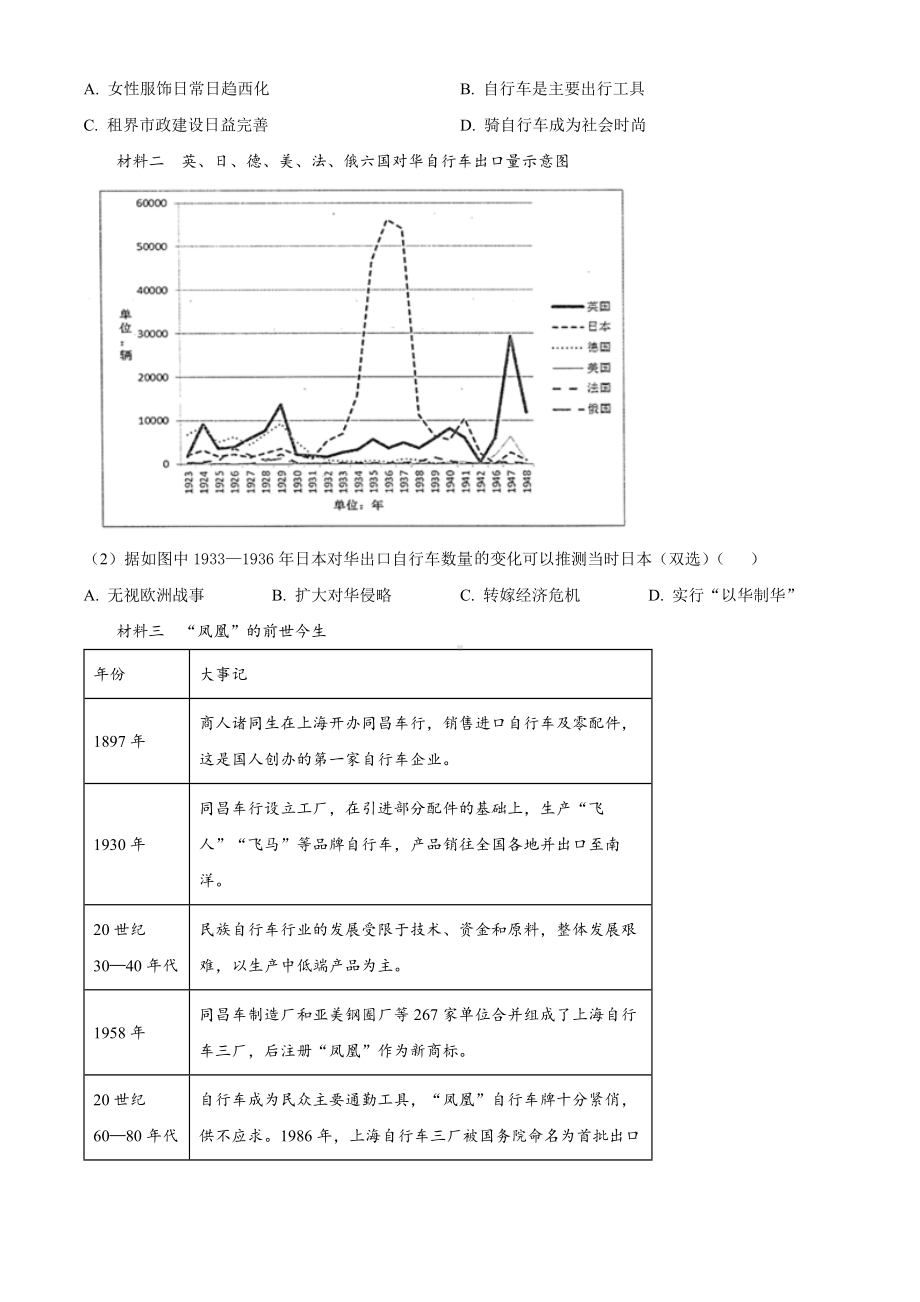 上海市金山区2024届高三下学期二模试题 历史 Word版含解析.docx_第3页