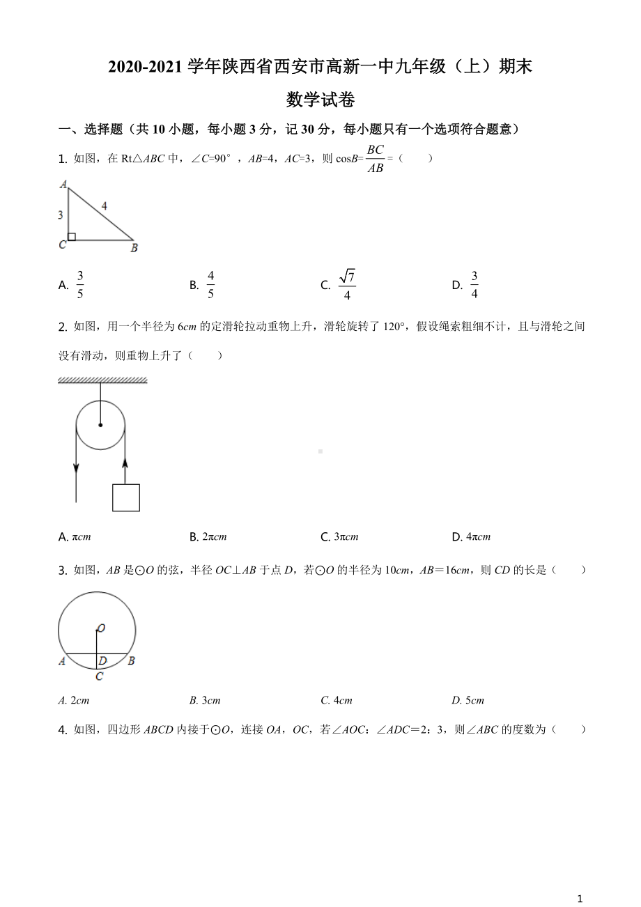 北师版·陕西省西安市西安高新区期末2021九年级上册数学试题.doc_第1页