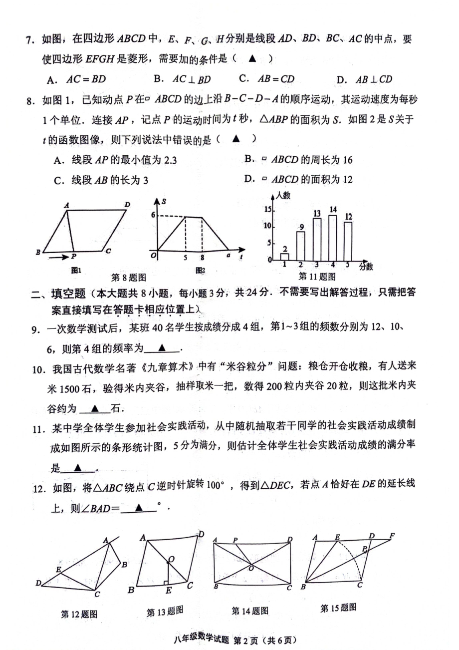 江苏省连云港市灌南县2023-2024学年 下学期八年级数学期中考试数学试题 - 副本.pdf_第2页