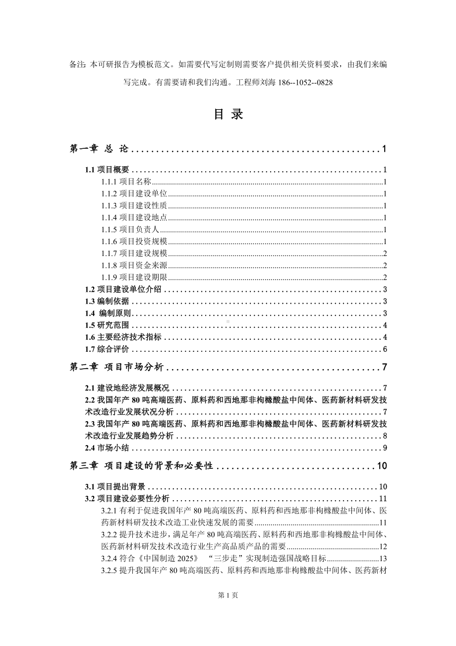 年产80吨高端医药、原料药和西地那非枸橼酸盐中间体、医药新材料研发技术改造项目可行性研究报告模板-备案立项.doc_第2页