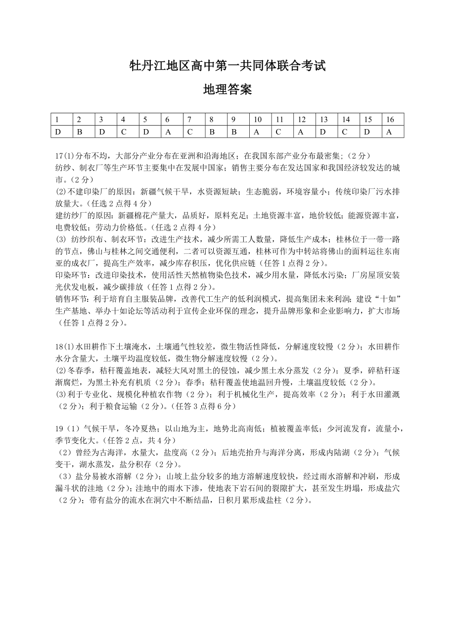 黑龙江省牡丹江市普通高中协同发展共同体2024届高三下学期第一次模拟考试 地理 Word版含答案.zip