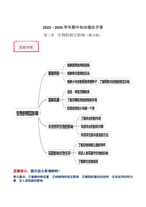 2024新冀人版三年级下册《科学》第三单元 生物的相互影响（知识清单）.docx