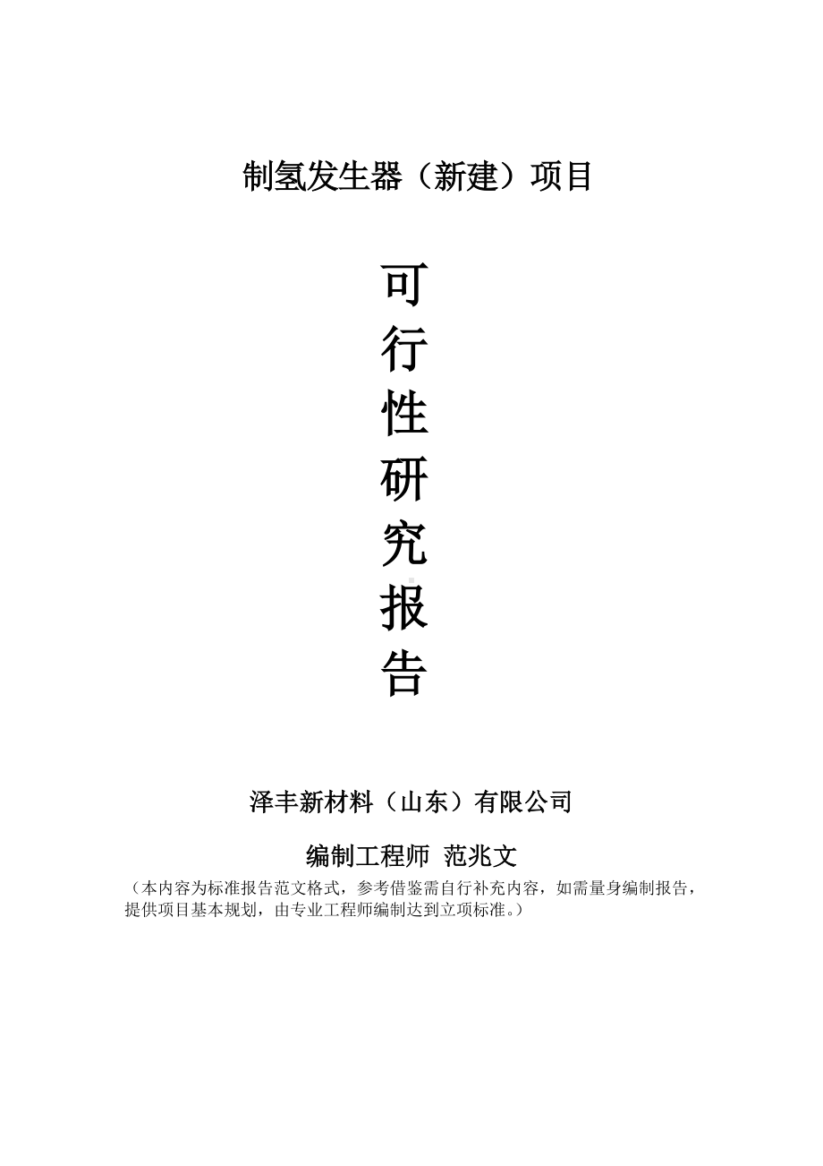 制氢发生器建议书可行性研究报告备案可修改案例模板.doc_第1页