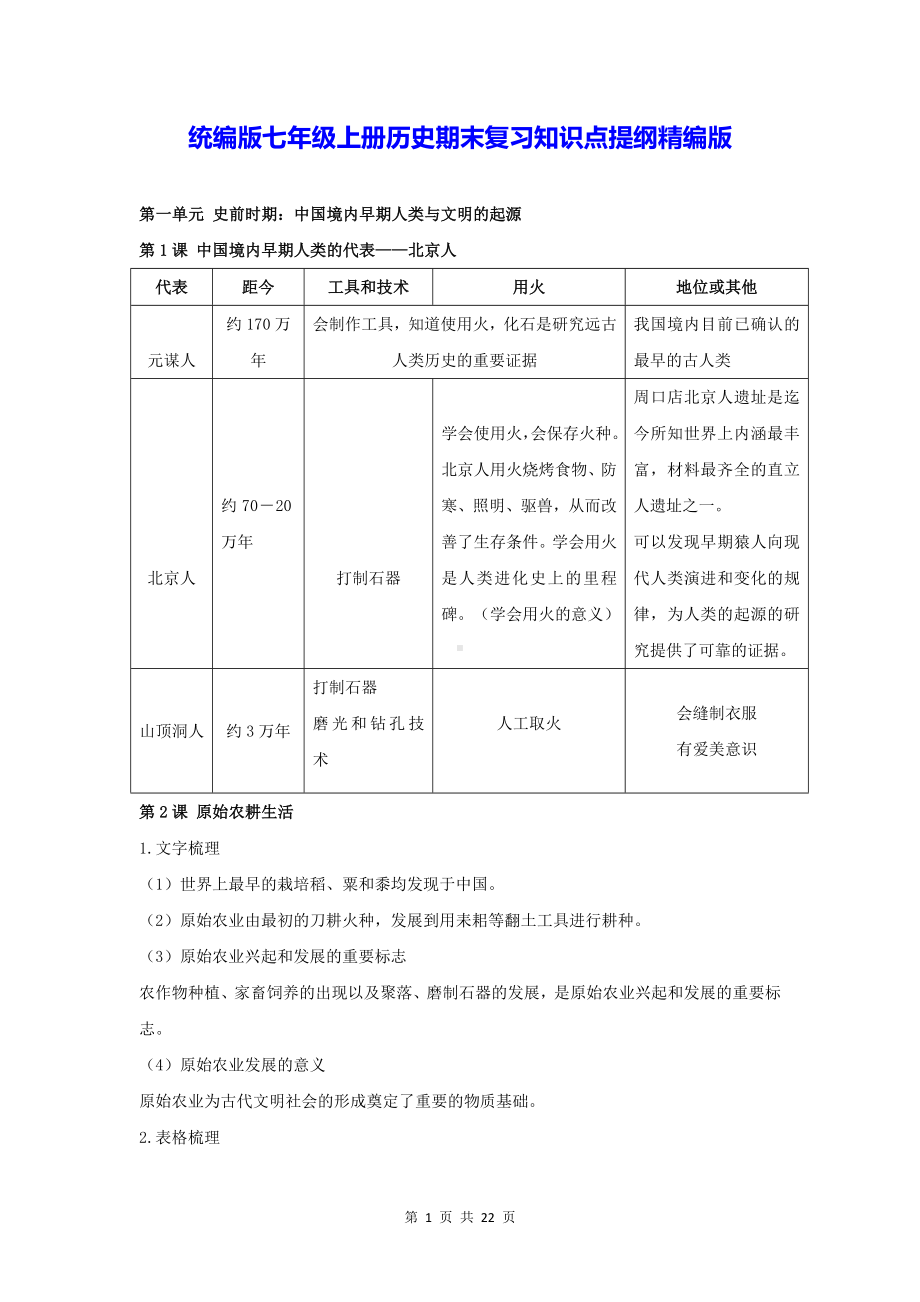 统编版七年级上册历史期末复习知识点提纲精编版（实用必备！）.docx_第1页