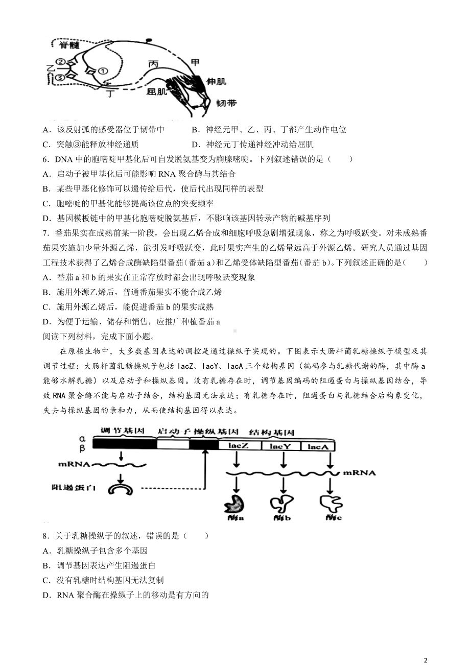 浙江省9 1高中联盟2024届高三下学期3月高考模拟卷 生物 Word版含答案.docx_第2页