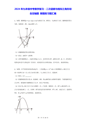 2024年九年级中考数学复习：二次函数与相似三角形综合压轴题 刷题练习题汇编（Word版含答案）.docx