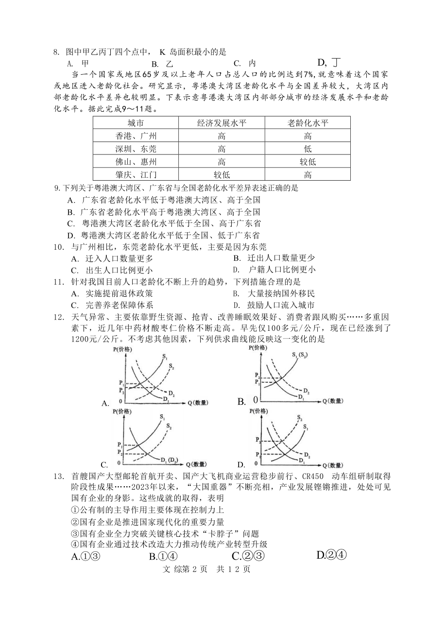 2024届普通高等学校招生全国统一考试文科综合(全国卷)模拟押题试卷（Word版含答案）.docx_第2页