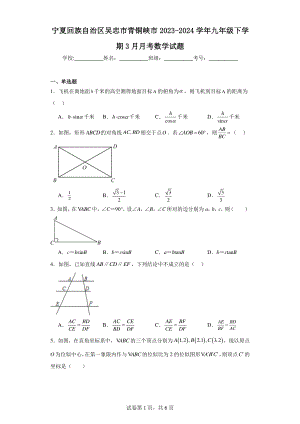 宁夏回族自治区吴忠市青铜峡市2023-2024学年九年级下学期3月月考数学试题.pdf