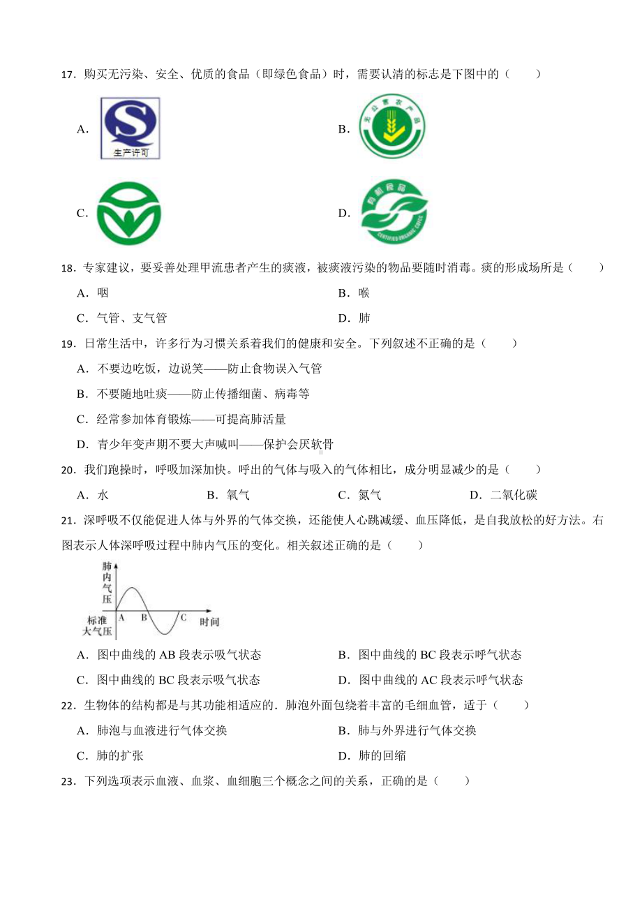 湖南省长沙市2024年七年级下册生物期中试卷及答案.pdf_第3页