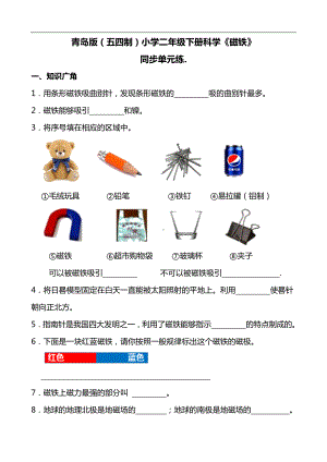 2024新青岛版（五四制）二年级下册《科学》《磁铁》同步单元练(含答案）.docx