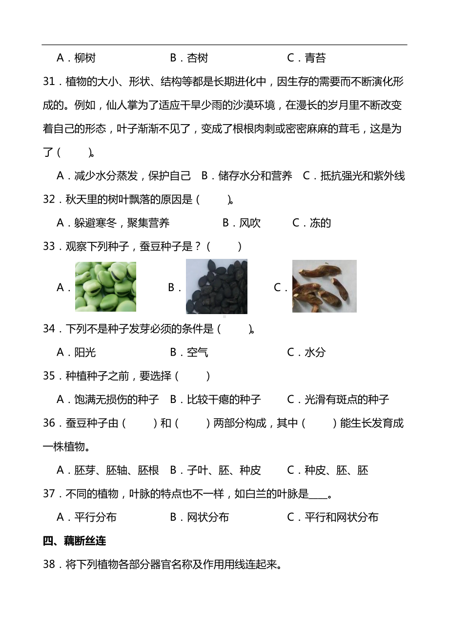 2024新青岛版（五四制）三年级下册《科学》《植物的生长》同步单元练(含答案）.docx_第3页