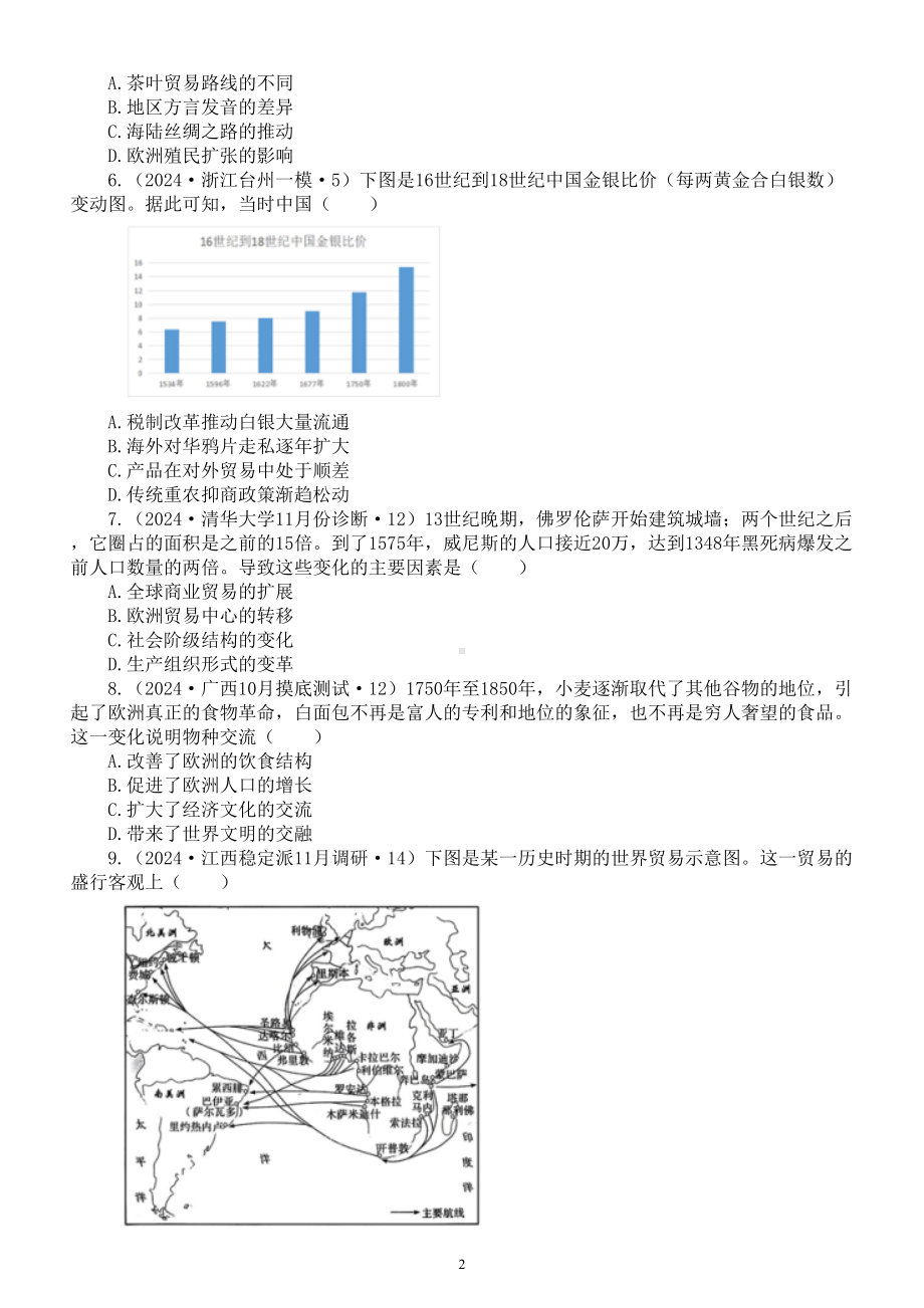 高中历史2024届高考世界史热点重点难点题型系列练习0202（共20道选择题附参考答案和解析）.doc_第2页