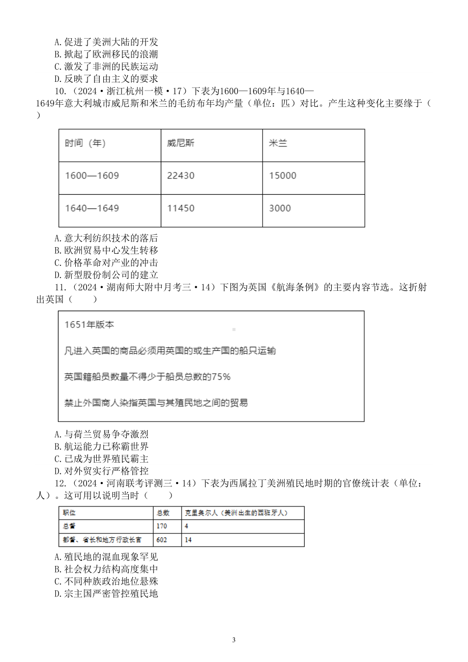 高中历史2024届高考世界史热点重点难点题型系列练习0202（共20道选择题附参考答案和解析）.doc_第3页