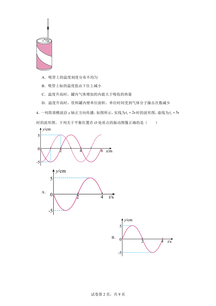 河北省石家庄市普通高中高三下学期教学质量检测(二)物理试题.docx_第2页