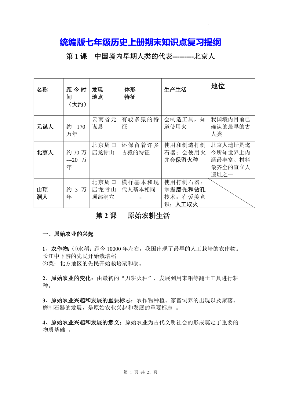 统编版七年级历史上册期末知识点复习提纲（实用必备！）.docx_第1页