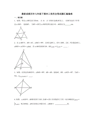 最新成都历年七年级下期末三角形全等试题汇编偏难.docx