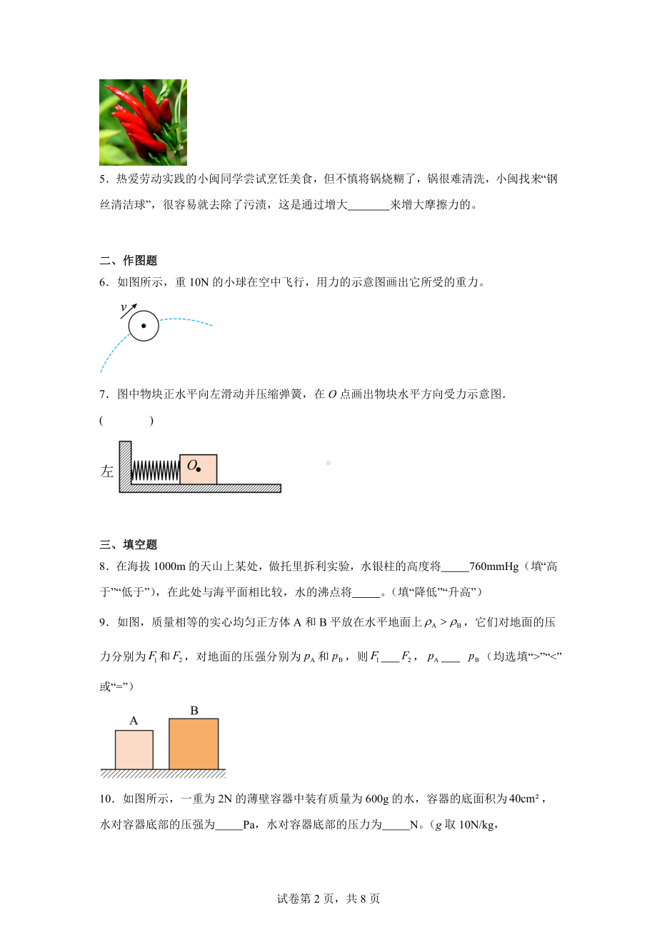 安徽省阜阳市第十一中学2022-2023学年下学期期中检测八年级物理试卷.doc_第2页