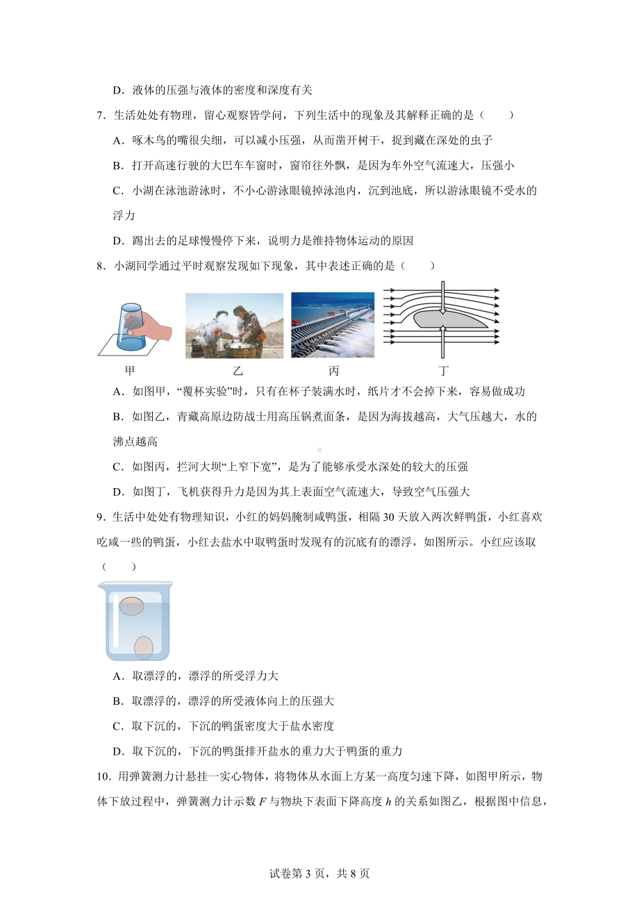 山东省济宁市微山县2023-2024学年八年级下学期期中物理试题.doc_第3页