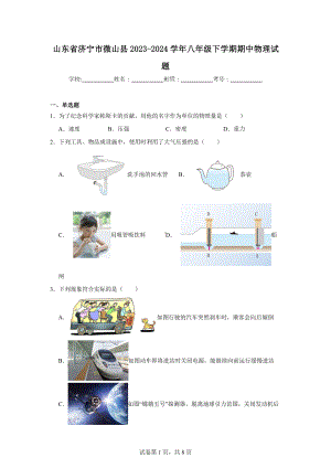 山东省济宁市微山县2023-2024学年八年级下学期期中物理试题.doc