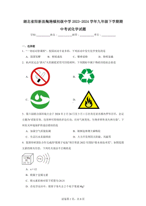 湖北省阳新县陶港镇初级中学2023-2024学年九年级下学期期中考试化学试题.doc