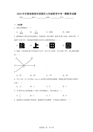 2024年甘肃省陇南市武都区九年级联考中考一模数学试题.pdf