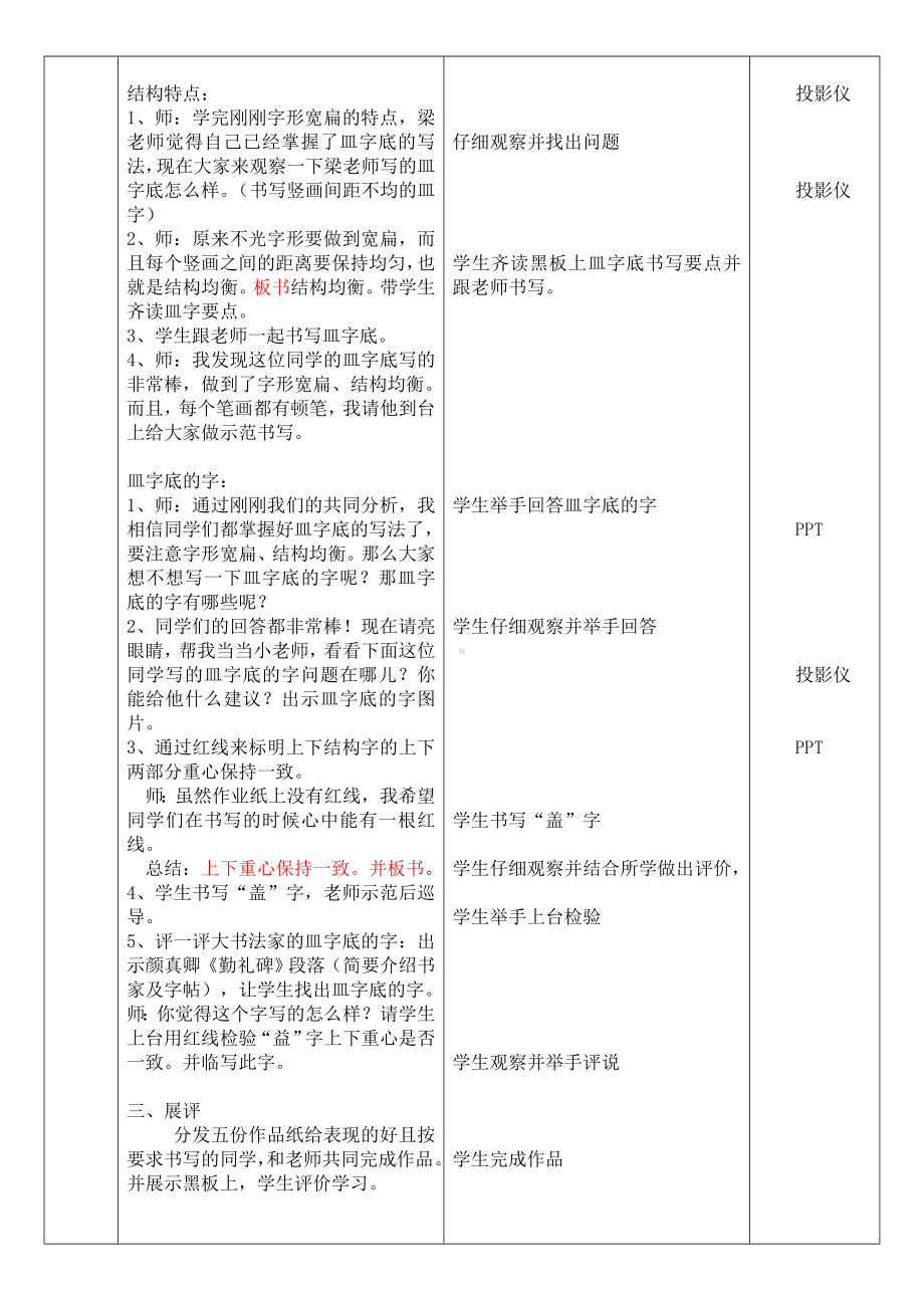 5.皿字底 教案（表格式）-2024新湘美版六年级上册《书法》.doc_第2页