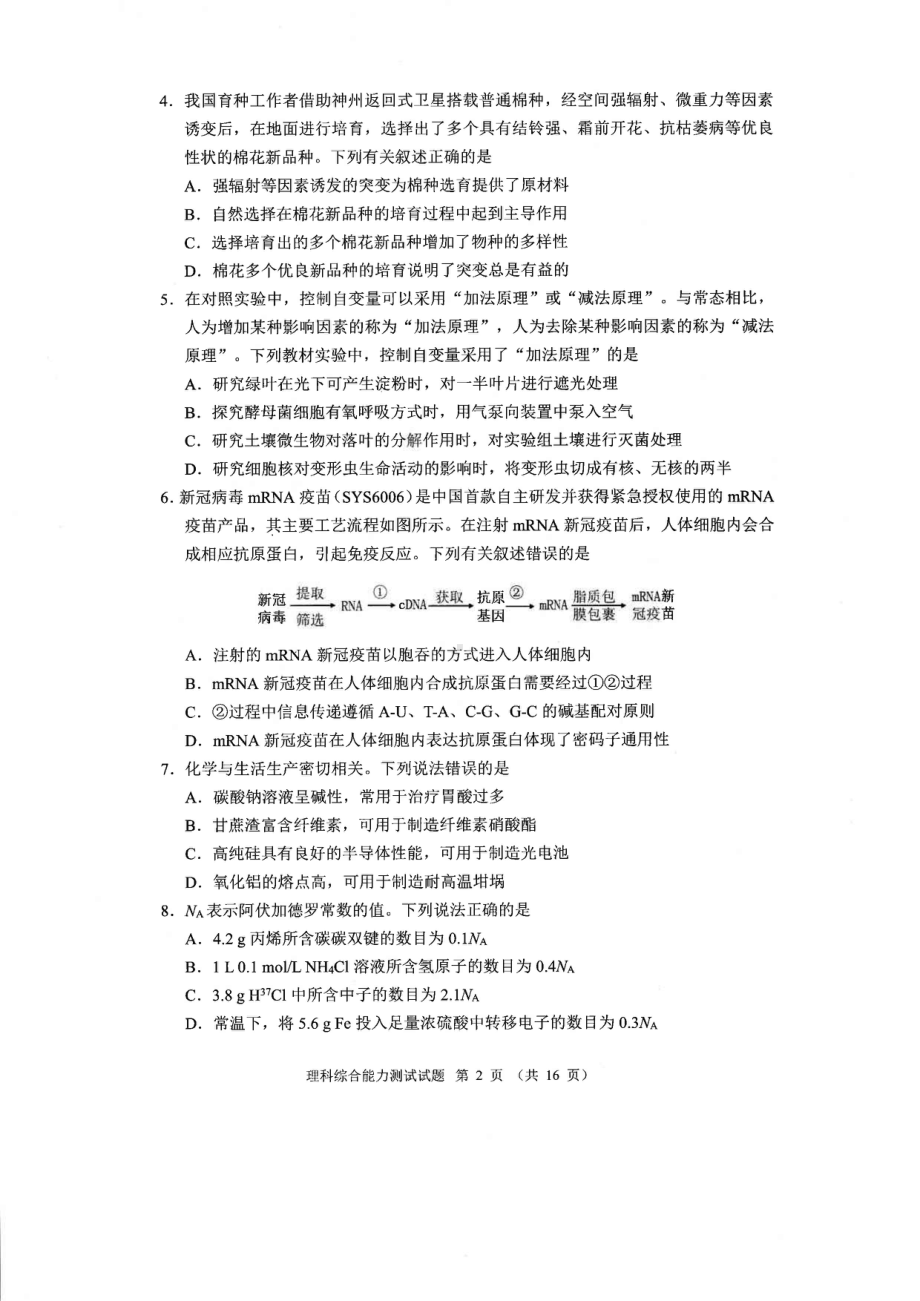 2024届四川省大数据精准教学联盟高三下学期第二次统一监测理科综合试题 - 副本.pdf_第2页