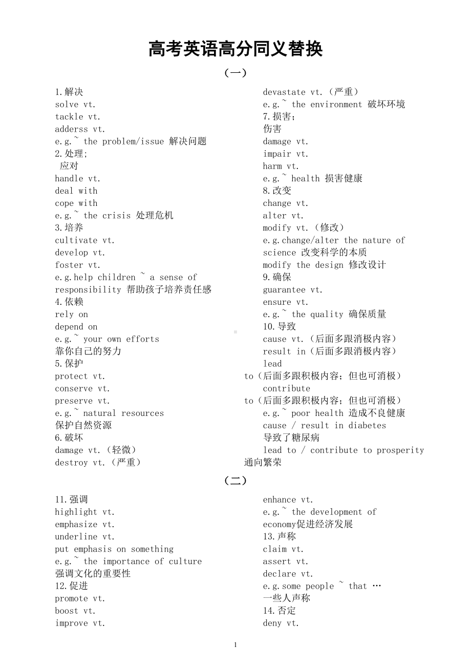 高中英语2024届高考高分同义替换（共50组）.doc_第1页