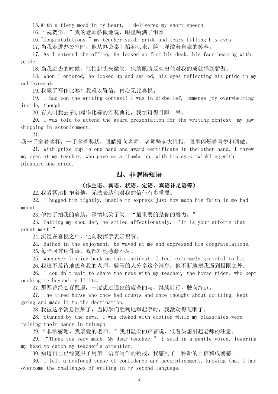 高中英语2024届高考读后续写背诵句型（共8大类）.doc_第2页