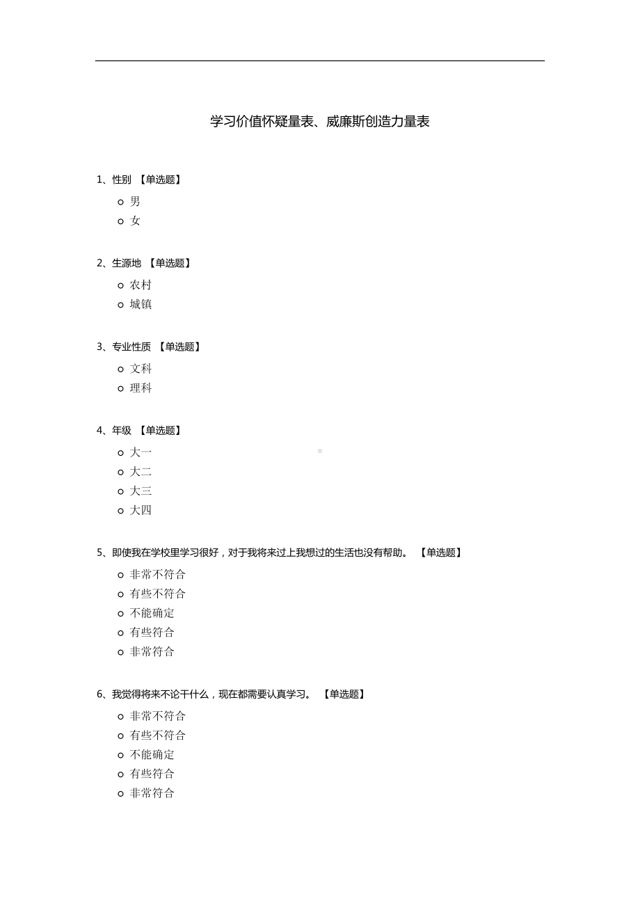 学习价值怀疑量表、威廉斯创造力量表.docx_第1页