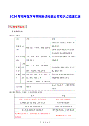 2024年高考化学考前指导选择题必背知识点梳理汇编（实用必备！）.docx