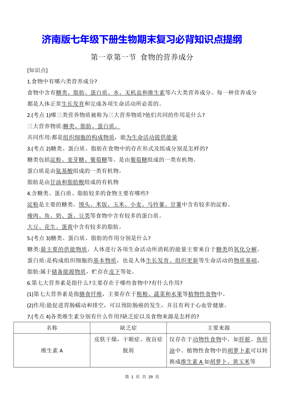 济南版七年级下册生物期末复习必背知识点提纲（实用必备！）.docx_第1页