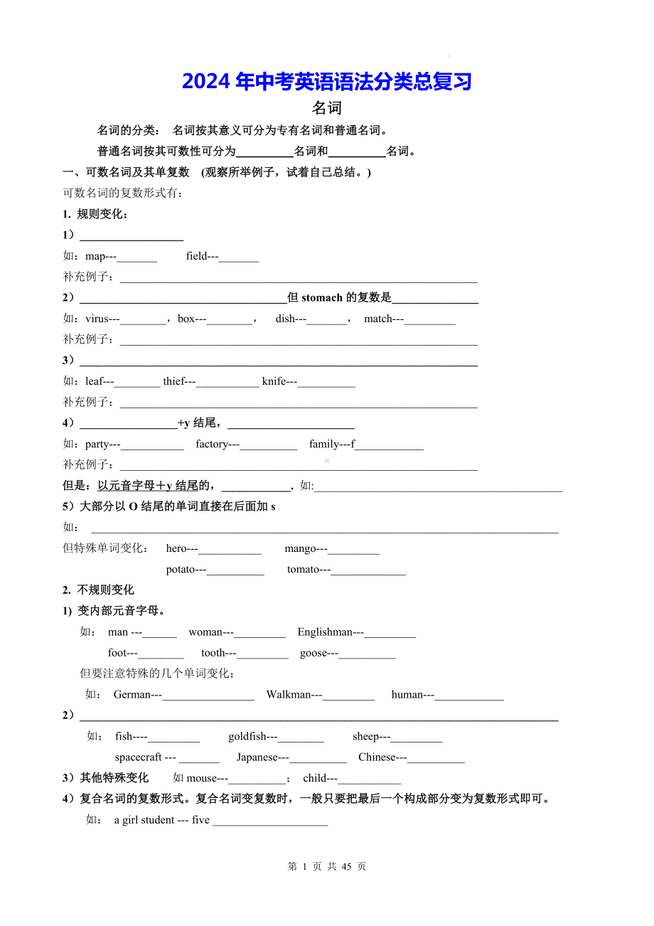 2024年中考英语语法分类总复习.docx_第1页