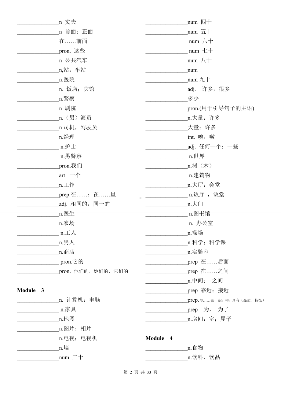 外研新版中考英语复习各册单词默写表.docx_第2页