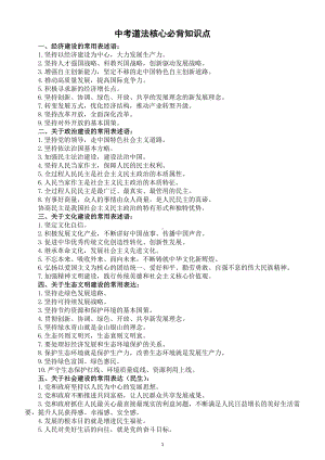 初中道德与法治2024届中考核心必背知识点（共20大类）.doc