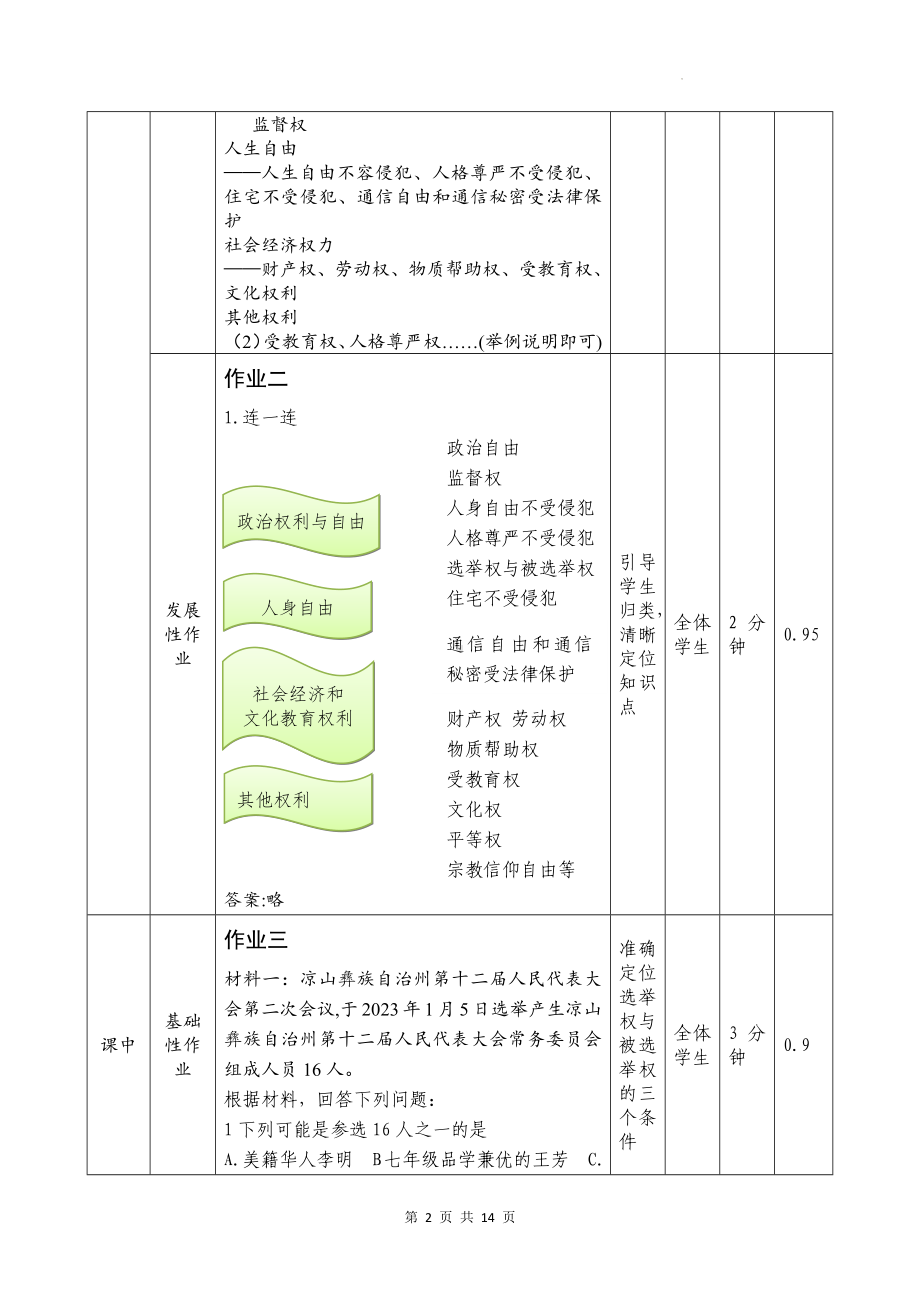 统编版道德与法治八年级下册第二单元 理解权利义务 作业设计.docx_第2页