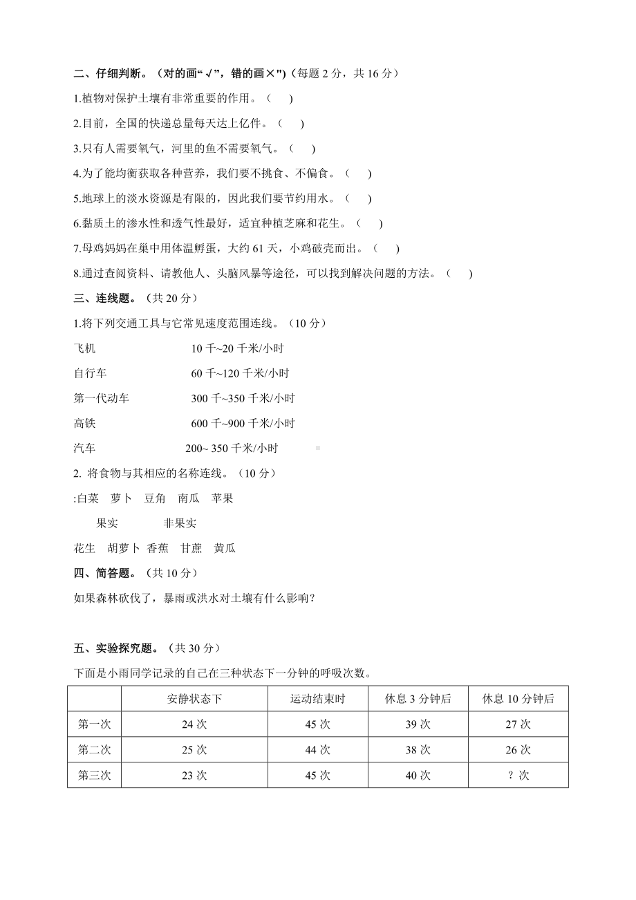 2024新冀人版四年级下册《科学》期末复习测评卷（含答案）.docx_第2页