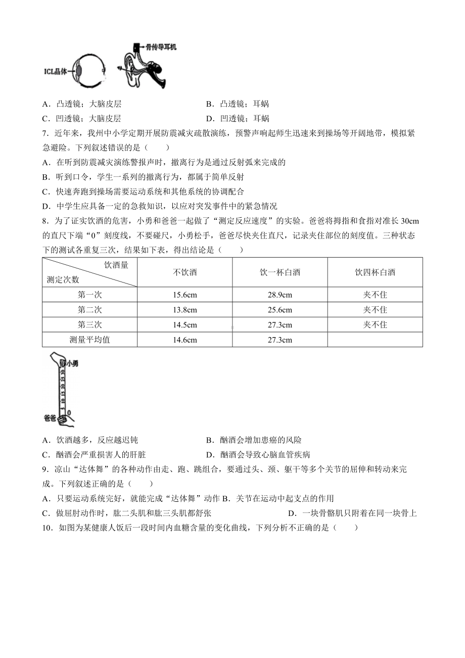 [真题]2024年四川省凉州市中考生物真题试题(无答案).docx-免费下载_第2页