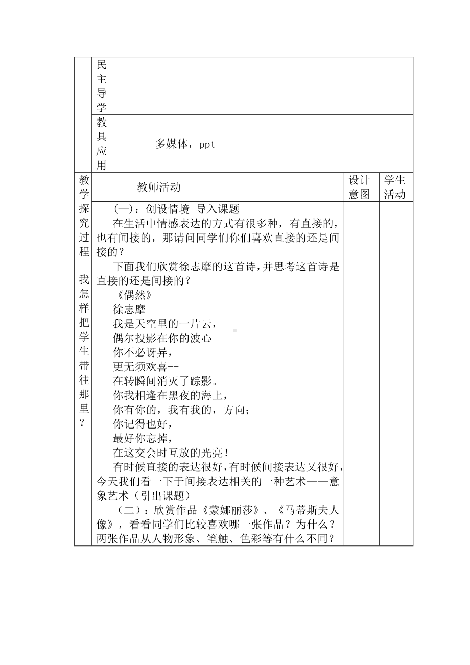 （2019）第4课 对客观世界的主观表达-走进意象艺术 教案（表格式）-2024新人美版（2019）《高中美术》必修美术鉴赏.docx_第2页